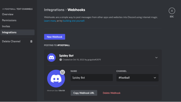Copiar la URL del webhook