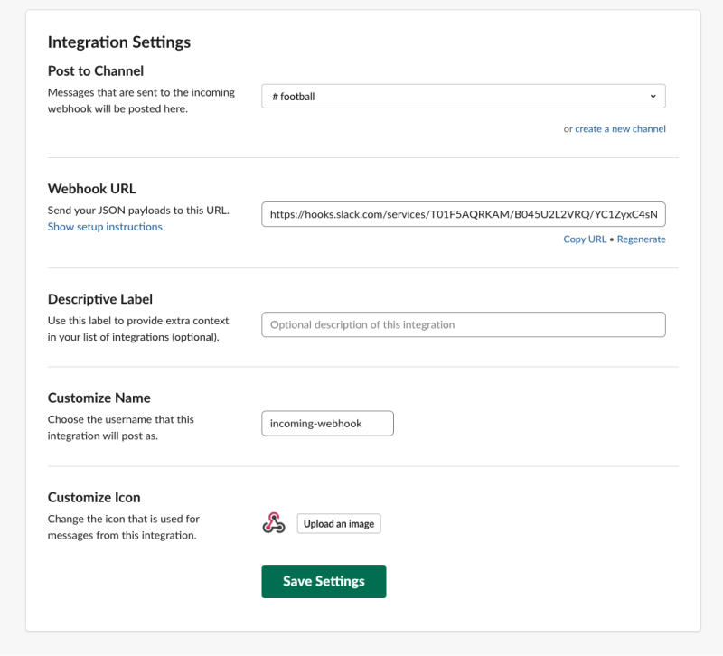 Copy the integration URL