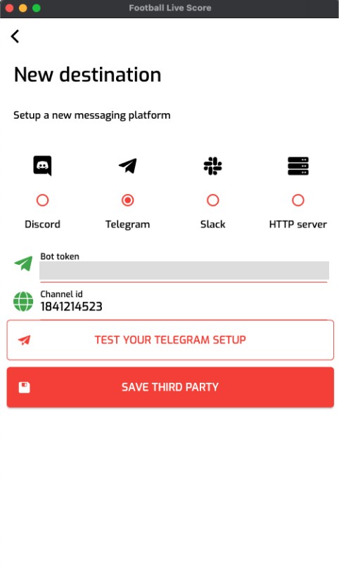 Add Telegram info in the app
